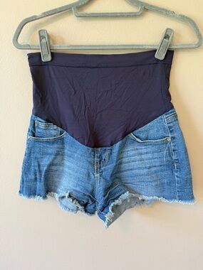 Pink Blush Maternity Denim Shorts with Black Stretch Panel